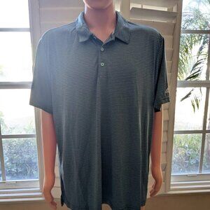 NEW Adidas Men’s Golf Polo Shirt 2XL Green Gray Striped Short Sleeve Performance